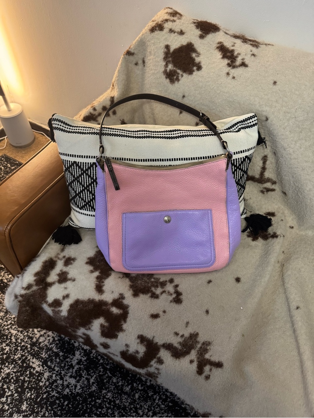 Coach Two-Tone Pink & Lavender Pebbled Leather Shoulder Bag Y2K